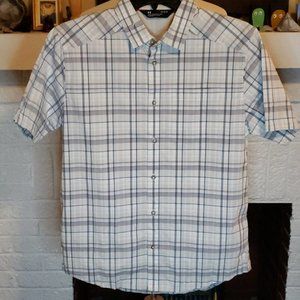 UA SS Woven Button Down, Grey plaid, Large, NWOT